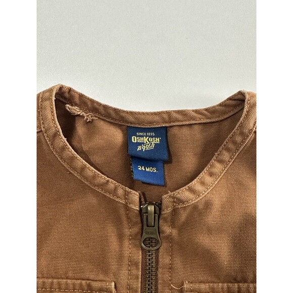 Vintage Oshkosh B'Gosh Dark Khaki Unisex Canvas Vest Cotton 24 months Hole - Picture 4 of 9